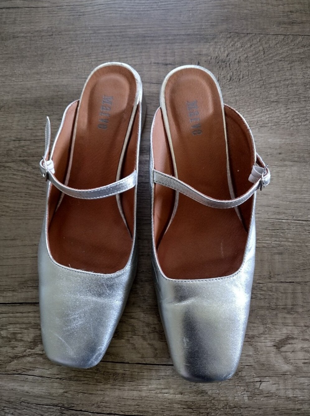 Maeve Anthropologie Silver Mary Jane Block Heel Mules EU 38 US 7